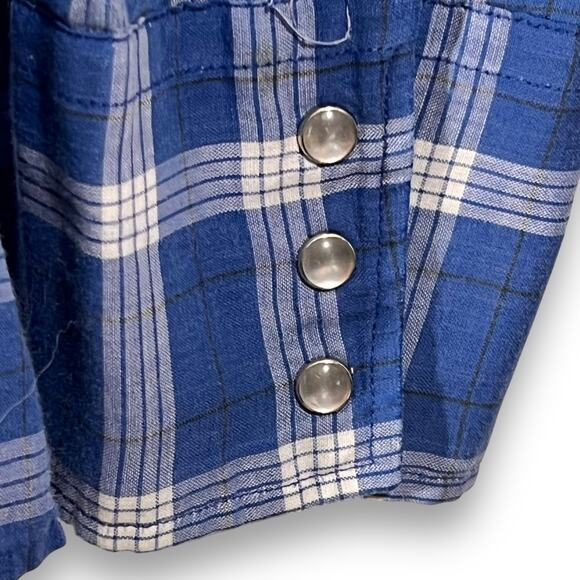 Youngbloods Western Pearl Snap Blue Plaid Shirt Rodeo Womens Large - Picture 6 of 13